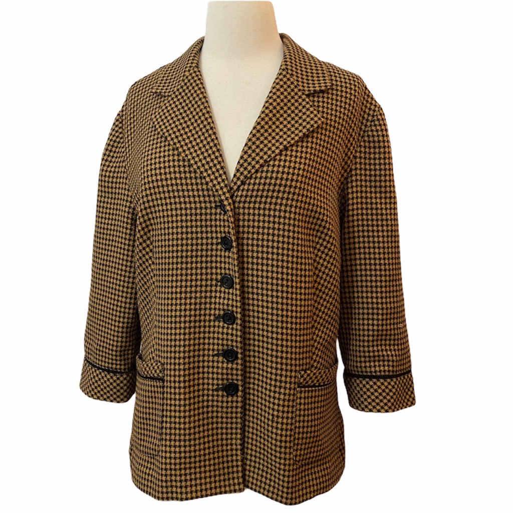 1990’s Oversized Boxy Blazerjacket In Brown & Black Checkered, Lightweight, L